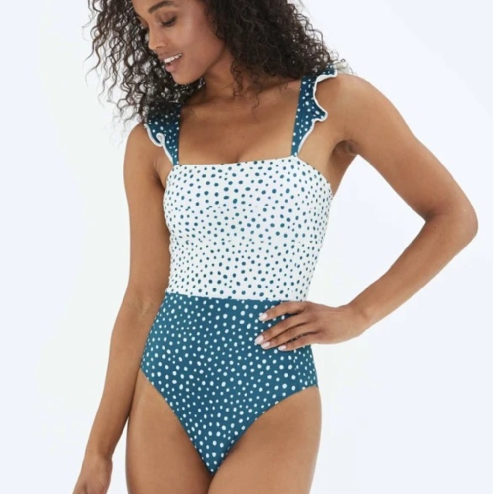 Ruffle Polka Dot Teal Swim One Piece- Summersalt